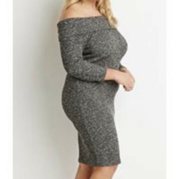 Forever 21 Women's Marled Off Shoulder Gray Dress - Picture 5 of 5